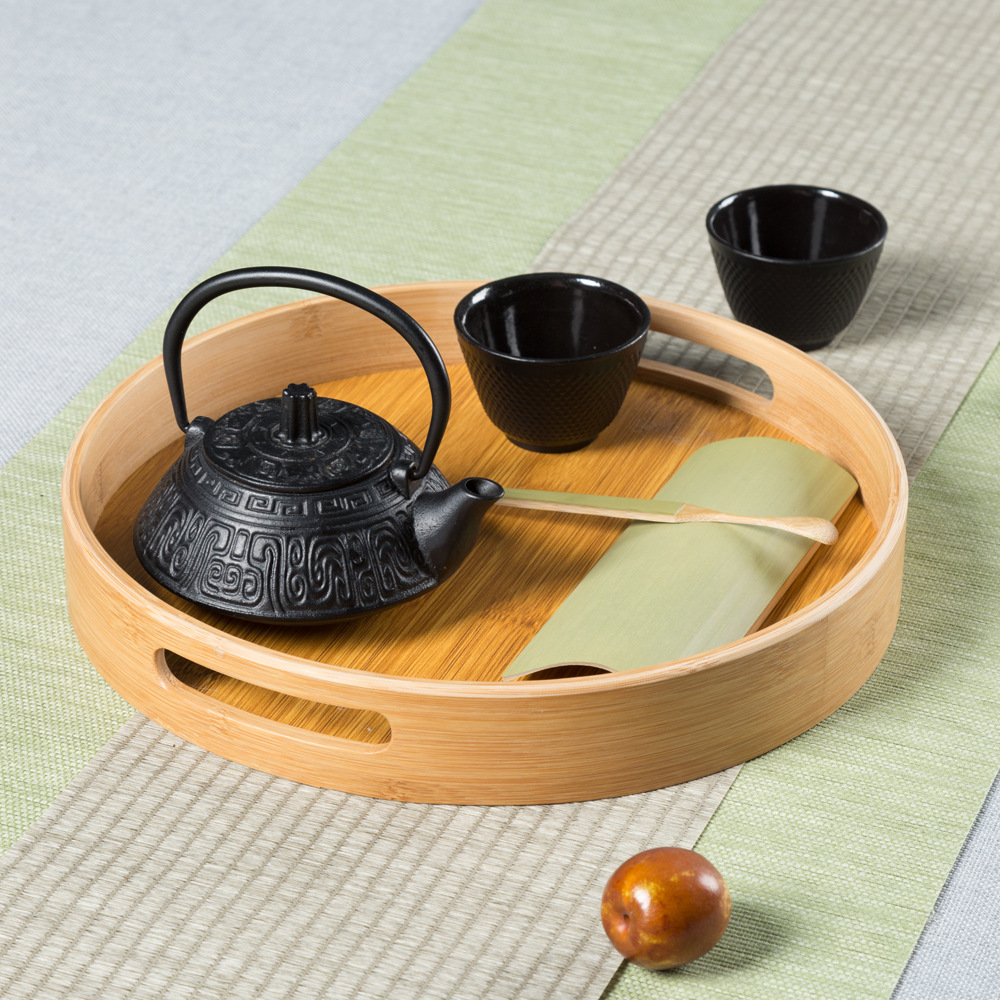 竹托盘上菜日式面包盘竹木家用放茶杯盘长方形圆形干泡茶盘果盘