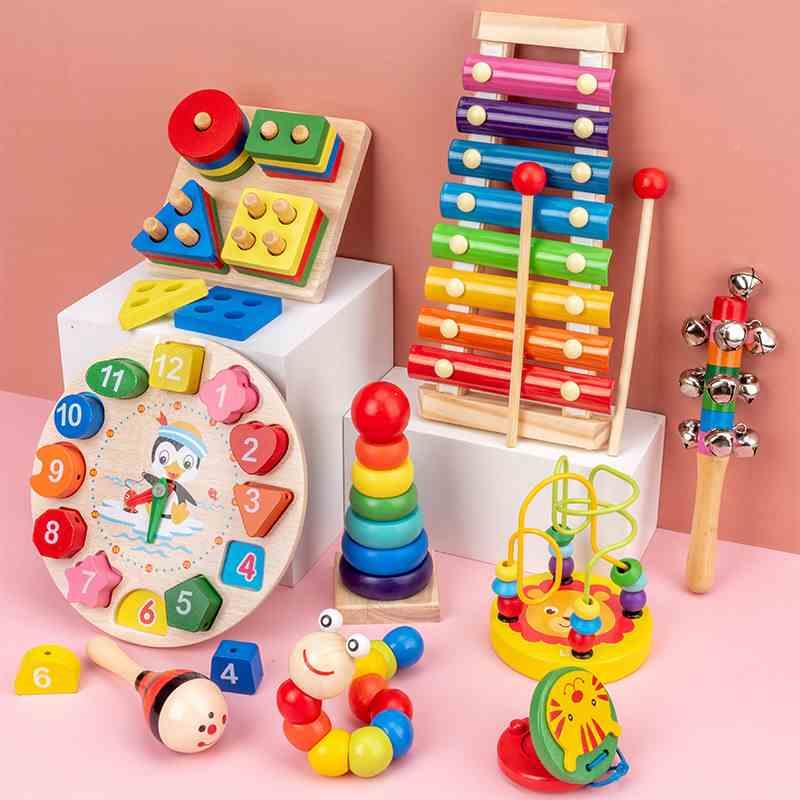早童益智教力积木婴幼儿木制玩具珠木琴幼教乐器六一绕动物木立儿