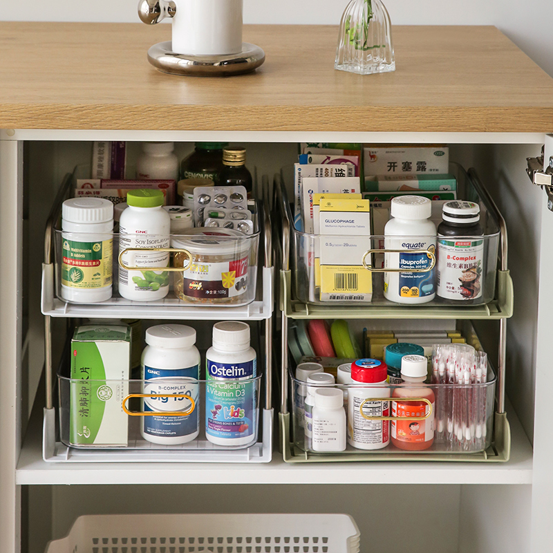 柜子收纳盒橱柜整理盒厨房置物架桌面抽屉式保健品药品药物收纳架