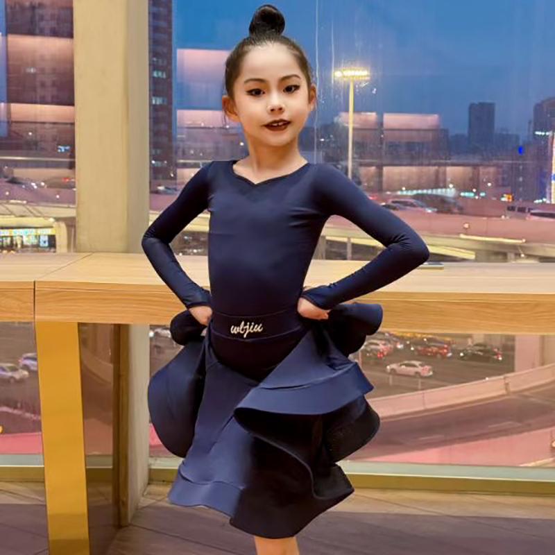 高级感拉丁舞比赛服女儿童标准比赛规定服专业少儿表演舞蹈裙套装