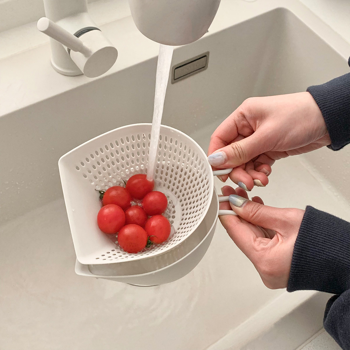 SP SAUCE简约厨房双层洗菜篮家用葱花沥水篮洗水果蓝莓滤水篮