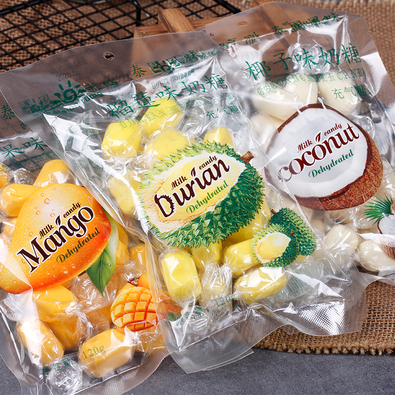 6包包邮泰国特产牛奶芒果糖 榴莲糖 山竹糖 椰子糖味休闲零食