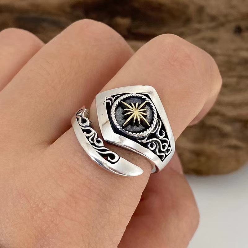 欧美爆款太阳神印第安戒指潮流个性男女同款小众设计创意食指指环