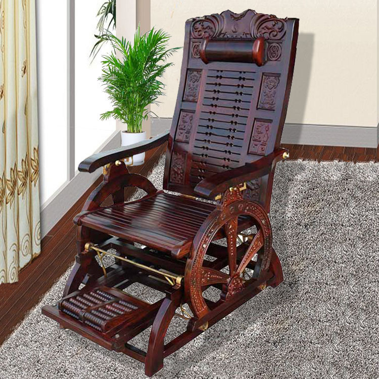 红木老挝大红酸枝摇椅躺椅交趾黄檀缅甸花梨木中式老人阳台休闲椅