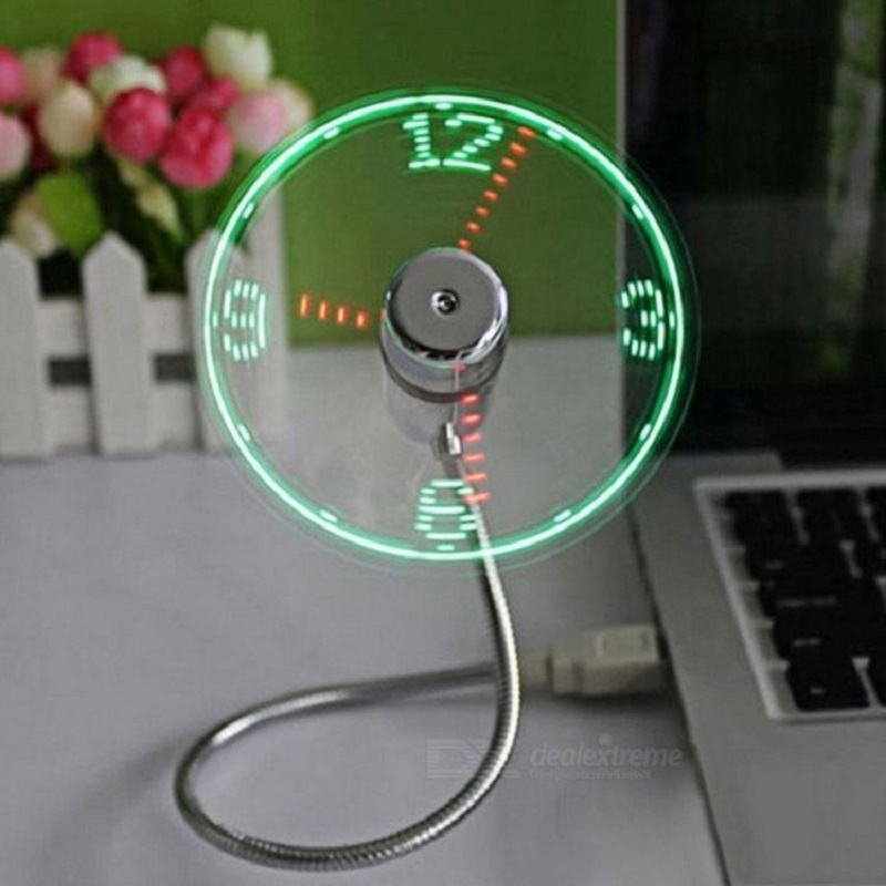智能USB时钟小风扇LED发光创意迷你风扇学生办公电脑风扇小型礼品