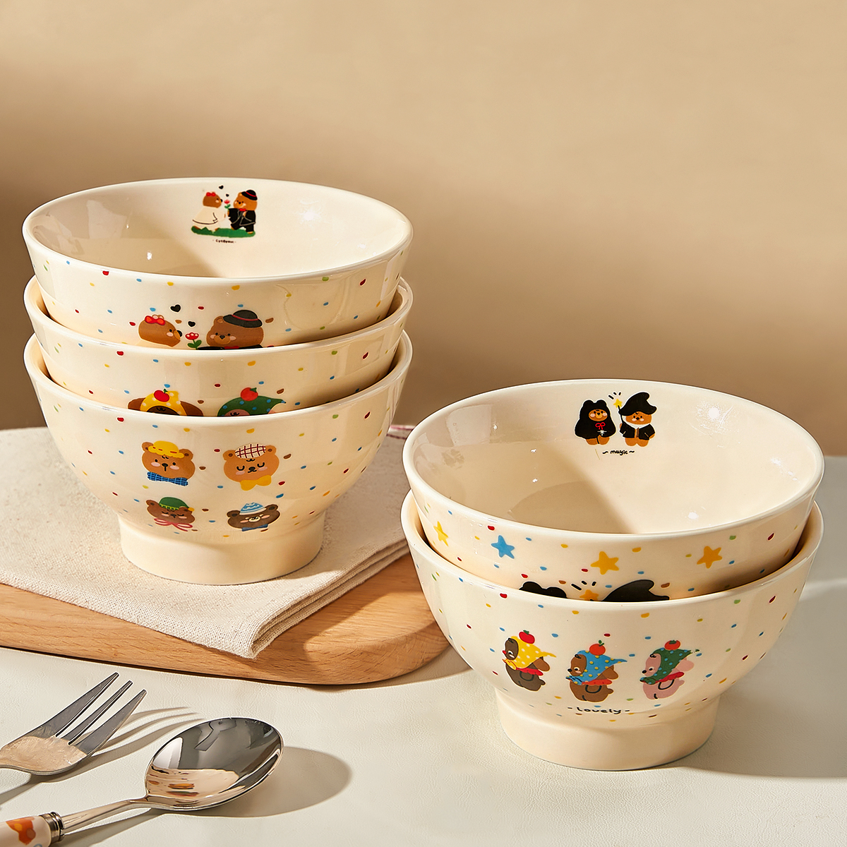 可爱陶瓷儿童碗家用2024新款米饭碗个人专用餐具特别好看的情侣碗