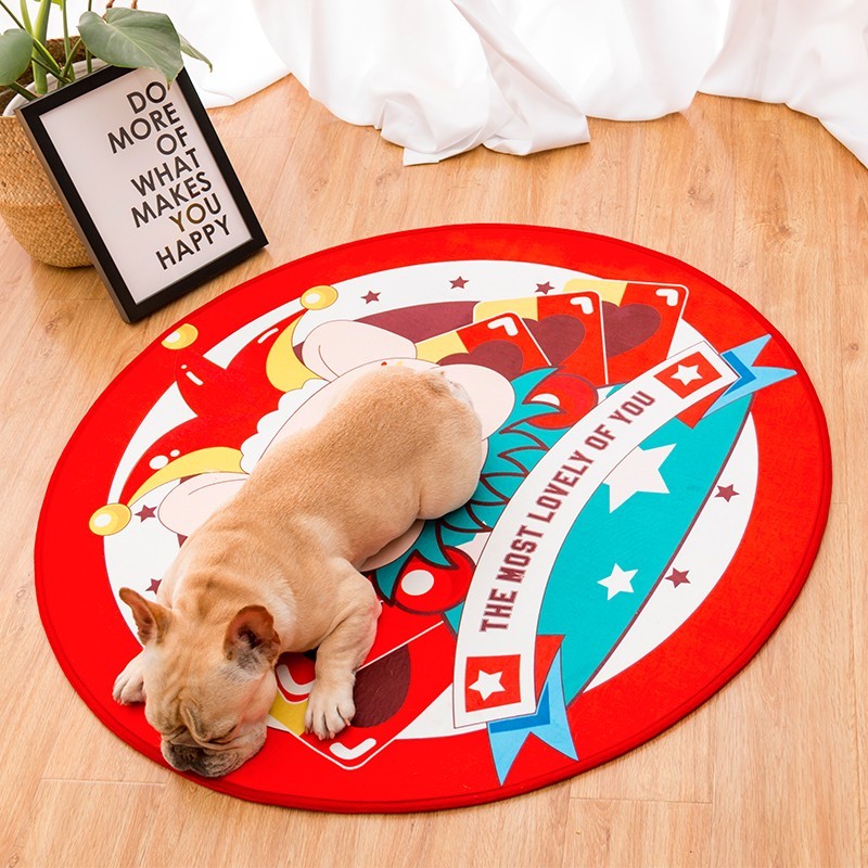 法斗睡垫宠物地毯我是一只小法斗原创地毯四季窝垫卡通图案圆垫