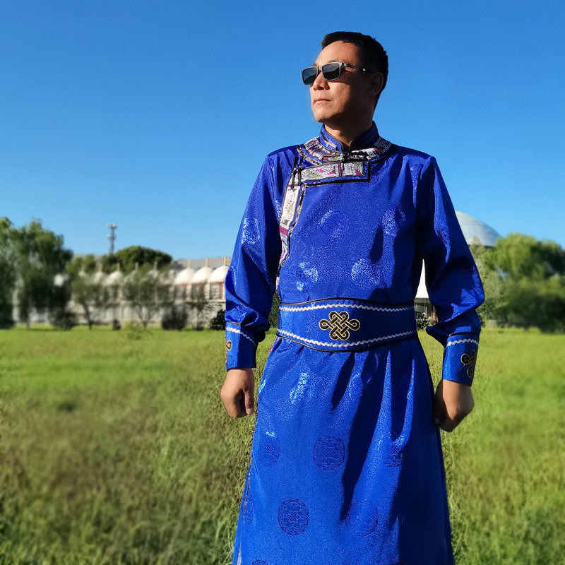 新款蒙古袍男士蒙古演出表演服装长款蒙古服装日常服装生活装秋冬