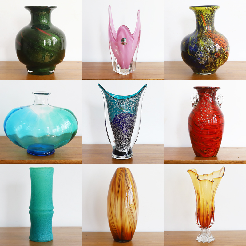 日本回流玻璃花瓶日式插花器皿老物件收藏品空间仿古装饰摆件花道
