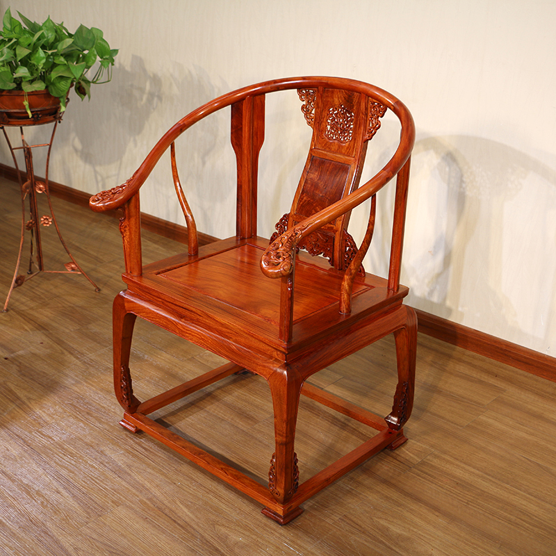 琪韵红木圈椅皇宫椅茶几组合三件套缅甸花梨木围椅中式榫卯家具