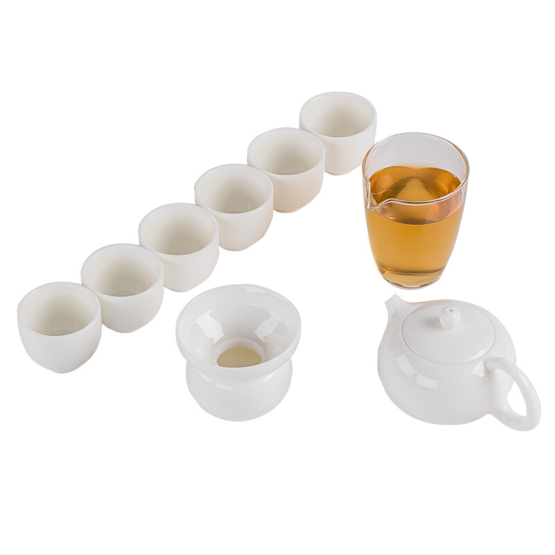 高档羊脂玉瓷功夫茶具套装整套家用简约白瓷泡茶喝茶盖碗茶壶茶杯