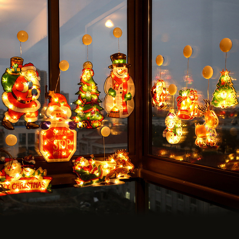 LED圣诞吸盘灯店铺橱窗装饰老人麋鹿铃铛雪人夜灯亚马逊热销