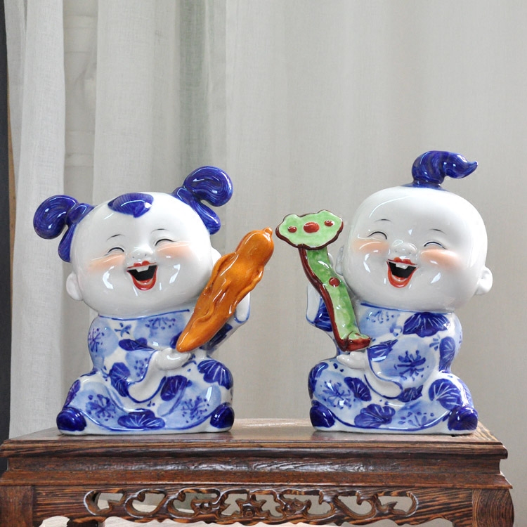 杨志喜有证书景德镇陶瓷娃娃家居摆件客厅招财童子人生如意萌可爱