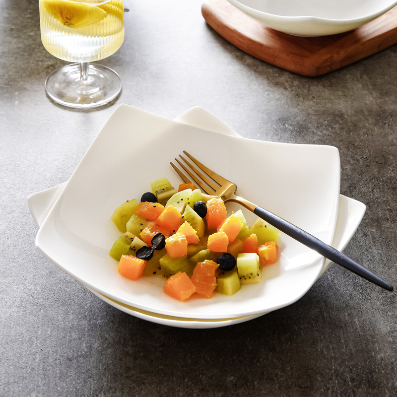 不规则盘子网红沙拉碗大号8/7英寸方盘陶瓷家用异型深盘汤盘菜碗
