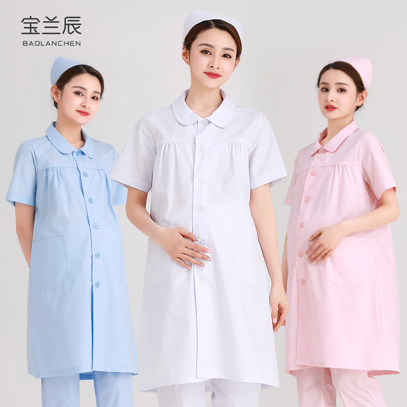 夏装长款护士服护士孕妇装工作服孕妇白大褂大码医生短袖分体孕期