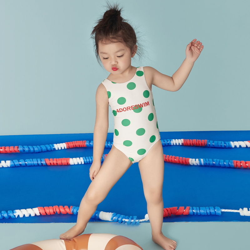 爱多尔儿童游泳衣女童2024新款连体可爱泳装小童ins风波点泳衣