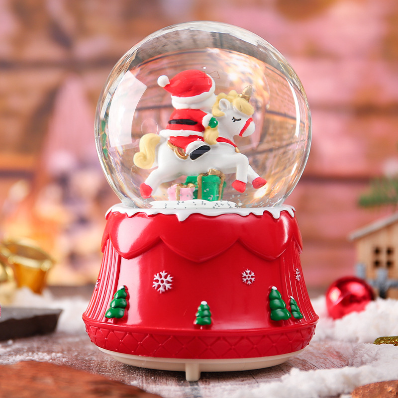 新款圣诞麋鹿与老人水晶球发光发亮飘雪水晶球桌面小摆件