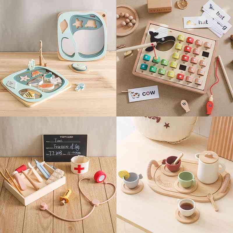 木质桌面小玩具宝宝早教益智创意摆件多功能钓鱼字母认知玩具套装
