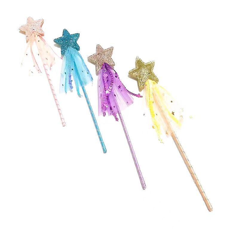 万圣节新款粉色棒星星手工逗猫棒五角星仙女棒儿童纱网仙魔法棒