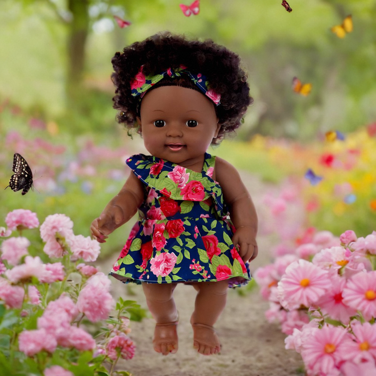 30厘米小黑人非洲女孩仿真娃娃软可入水洗澡玩具搪胶洋娃娃