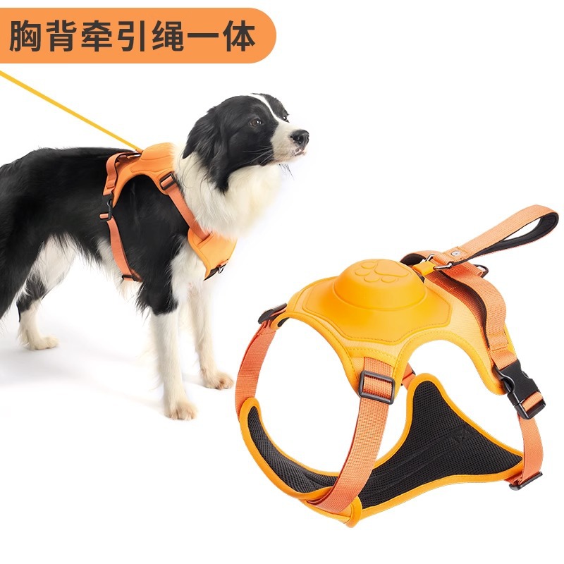 狗狗一体式牵引绳可伸缩自动防爆冲胸背牵引二合一多功能遛狗神器