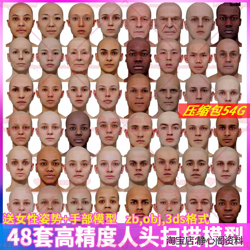 高精度人头扫描模型-女性姿态手部3d模型脸部素材 3D Scan store