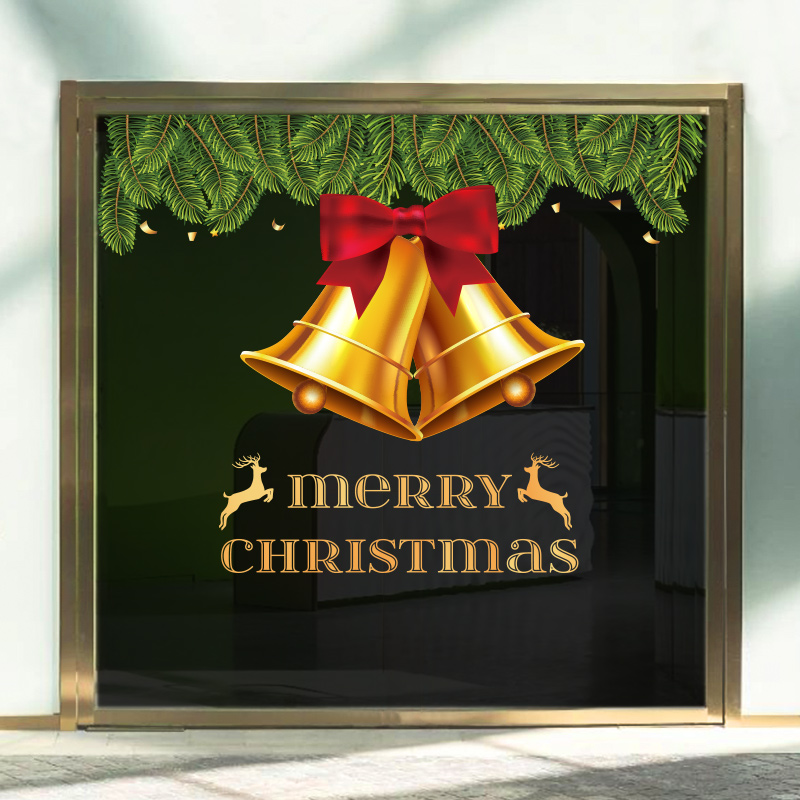 圣诞静电贴纸完美铃铛2024商场橱窗玻璃门贴饰布置店氛围节日气氛