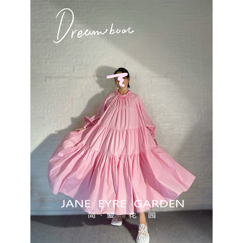 简爱花园◆春季粉色精仿纯棉宽松休闲娃娃款小众设计连衣裙JA115
