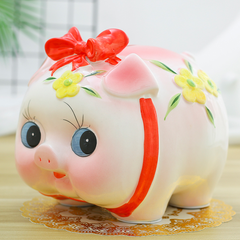 陶瓷猪存钱罐大容量小猪储蓄罐只进不出成人储钱罐儿童客厅摆件