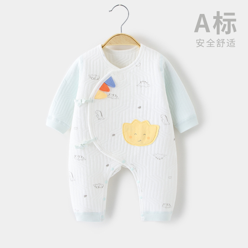 新生婴儿衣服春季夹棉保暖哈衣初生宝宝夹丝蝴蝶衣和尚服连体衣