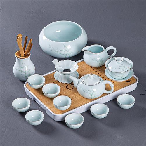 三口成品功夫茶具套装小套家用轻奢中式高档陶瓷办公室会客茶壶茶