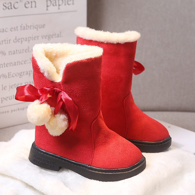 女童公主棉鞋冬季保暖高筒雪地靴防滑儿童鞋女孩防滑加绒长筒靴子