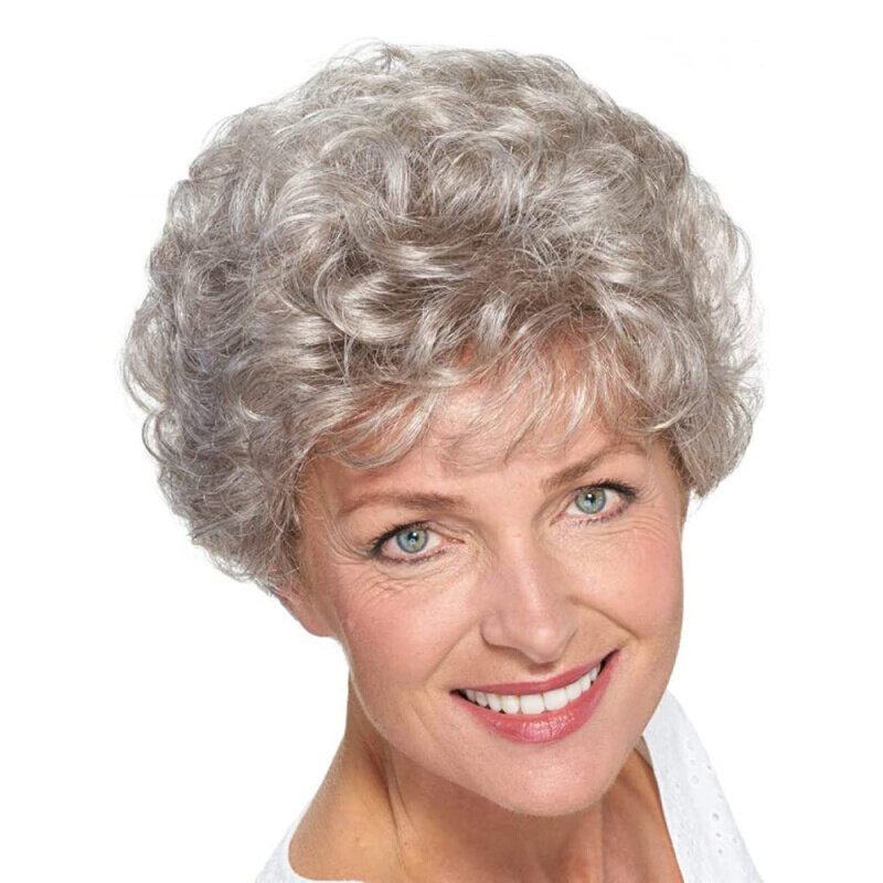 独立热站销假发4寸米白色欧美中年女性日常款短发玫瑰网假发头套