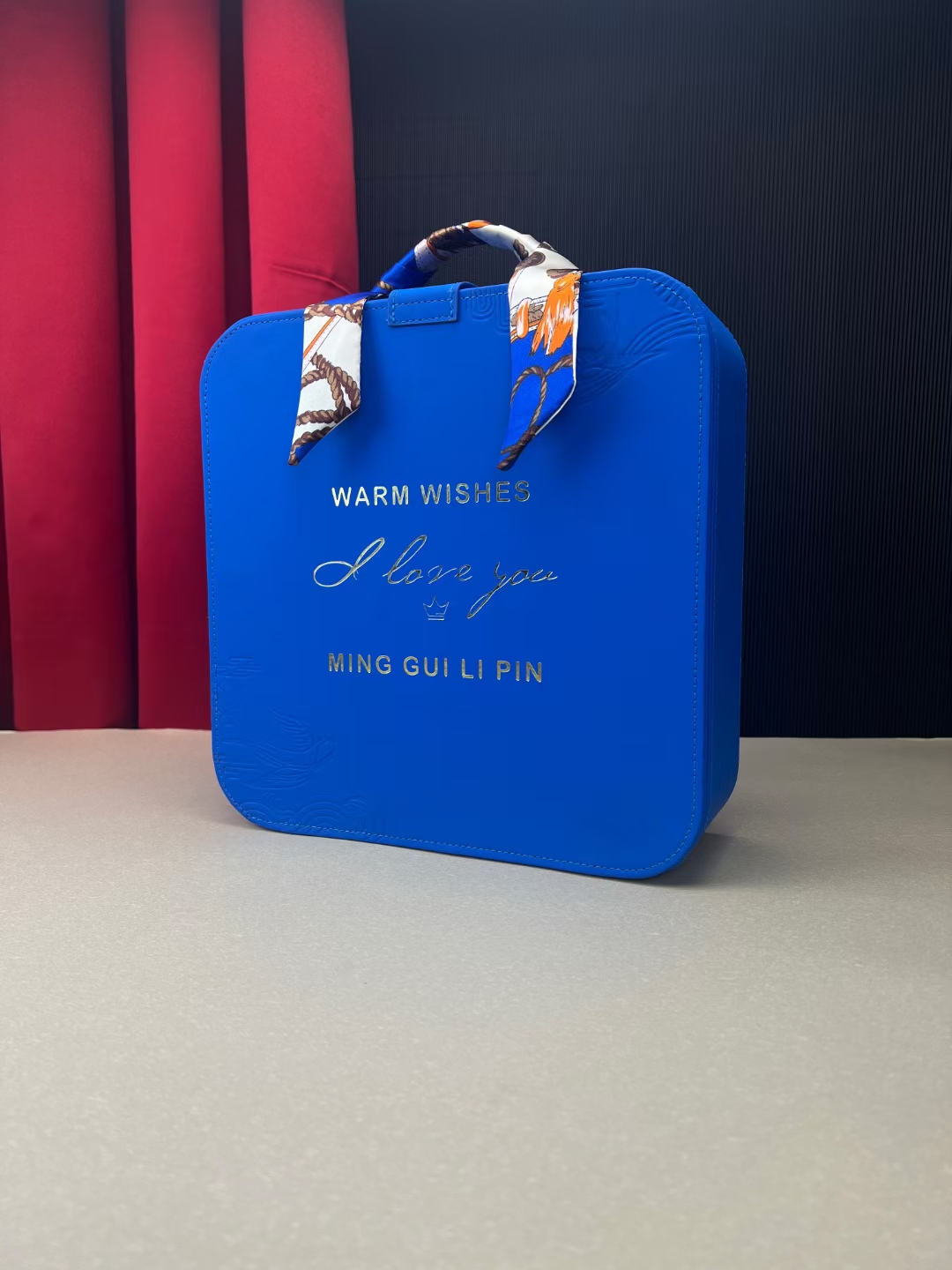 轻奢克莱因蓝橙色手提皮盒滋补品通用礼盒海味礼中秋端午送礼空盒