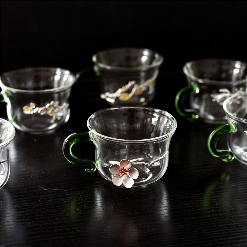 出口日本玻璃茶杯耐高温带把手品茗杯酒杯环保健康材质津轻礼品