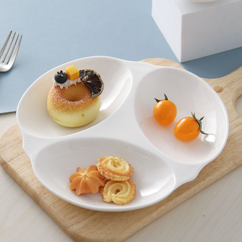 景天合三格快餐盘分隔菜盘陶瓷盘子水果盘家用创意分格早餐碟子