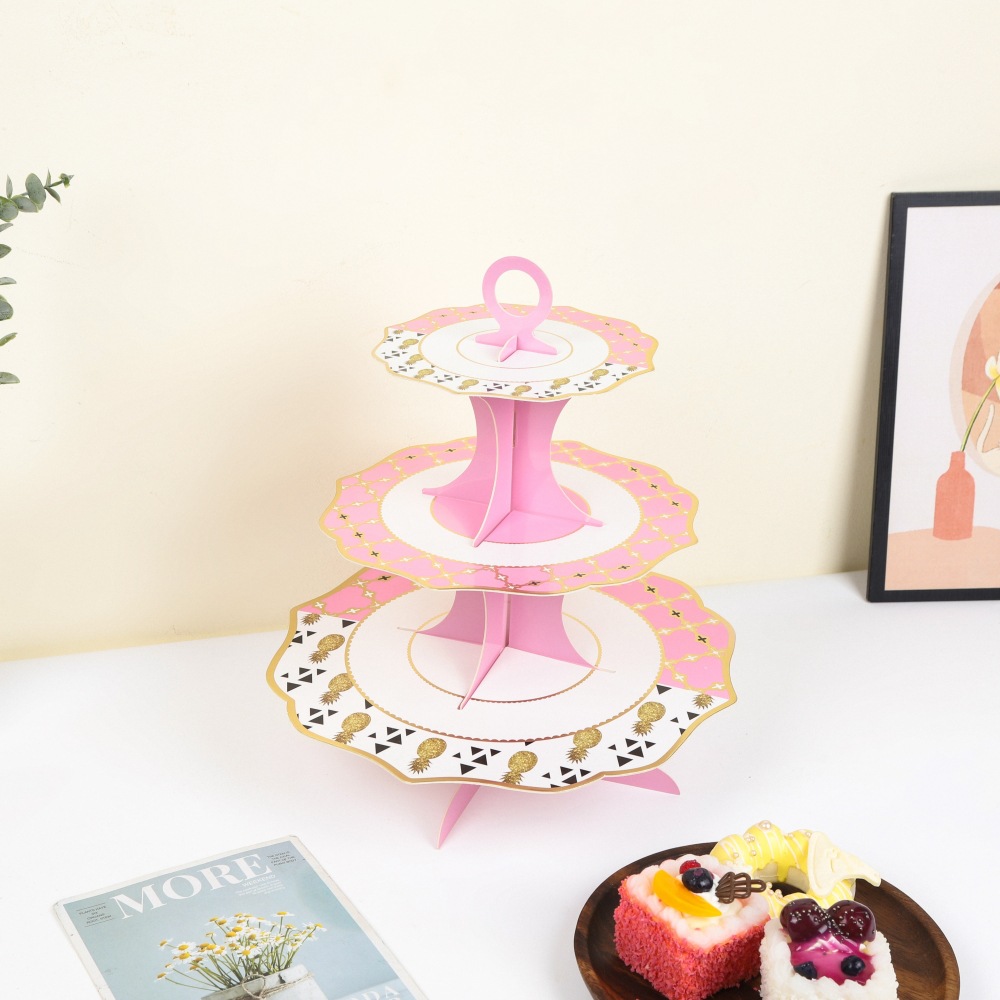 菠萝烫银一次性蛋糕托盘儿童生日派对纸盘装饰点心架甜品台布置