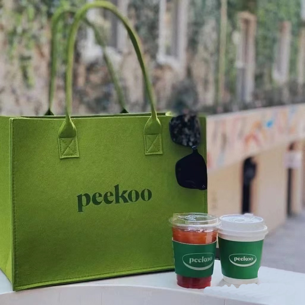 小红书同款peekoo毛毡包手提包绿色休闲托特包店单肩包手提袋定制