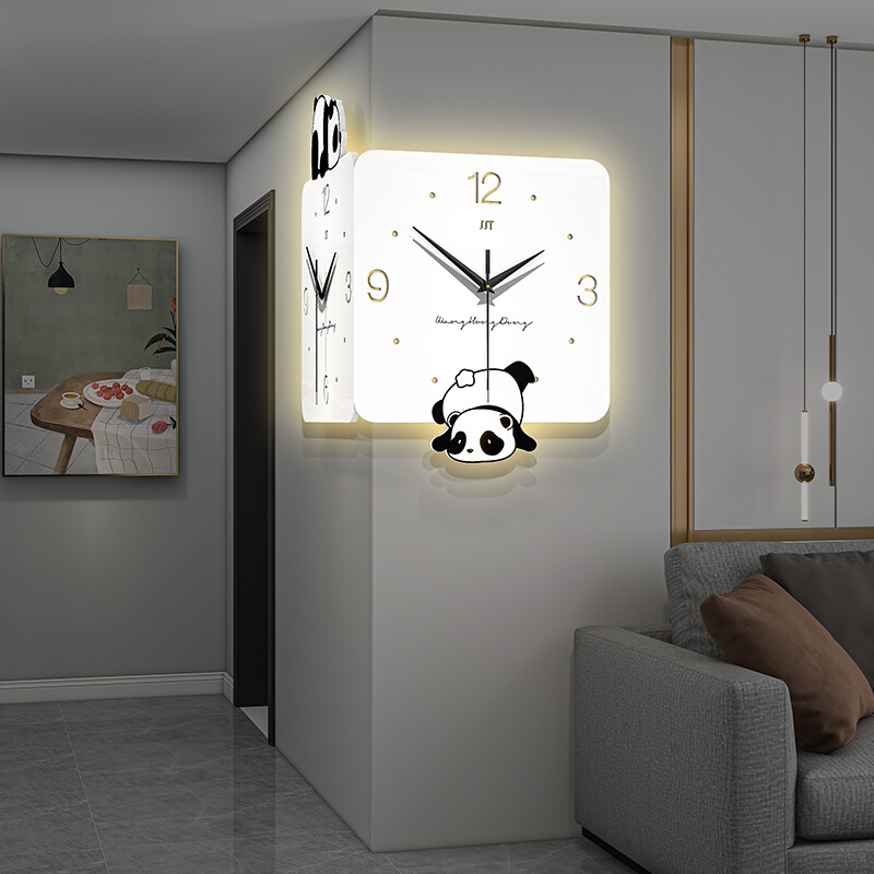 双面转角创意时钟挂墙壁灯2023新款网红拐角钟表挂钟客厅简约现代