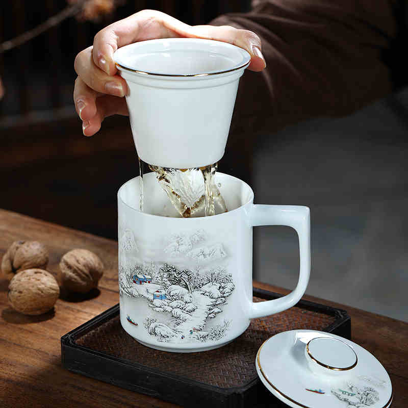 景德镇陶瓷过滤泡茶杯带盖水杯办公室个人专用杯子男士骨瓷大茶杯