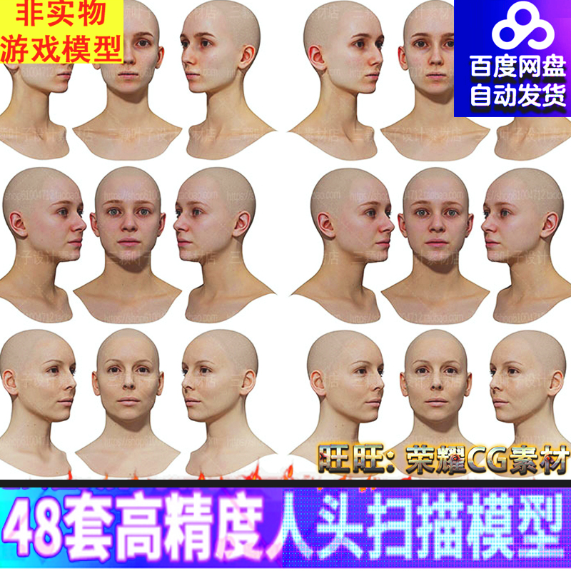 48个高精度人头扫描模型-女性姿态手部3d模型 3D Scan store逼真