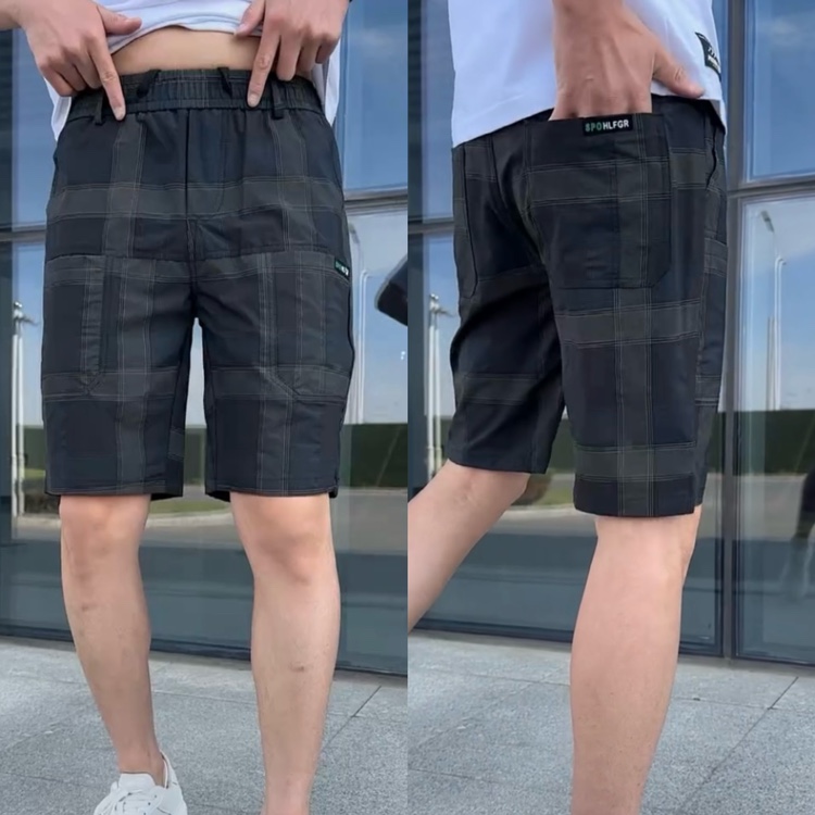 2024夏季新款男士格子短裤修身气质青年半截裤精神小伙户外直筒裤