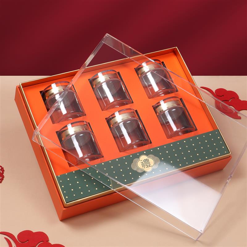 高档水晶六瓶三瓶礼盒橙色包装盒烫金大容量新款滋补品通用礼品盒