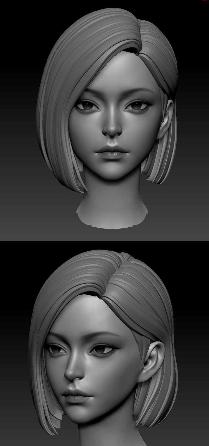 zbrush/3dmax次时代游戏角色美女头部模型好看的女性头部雕刻