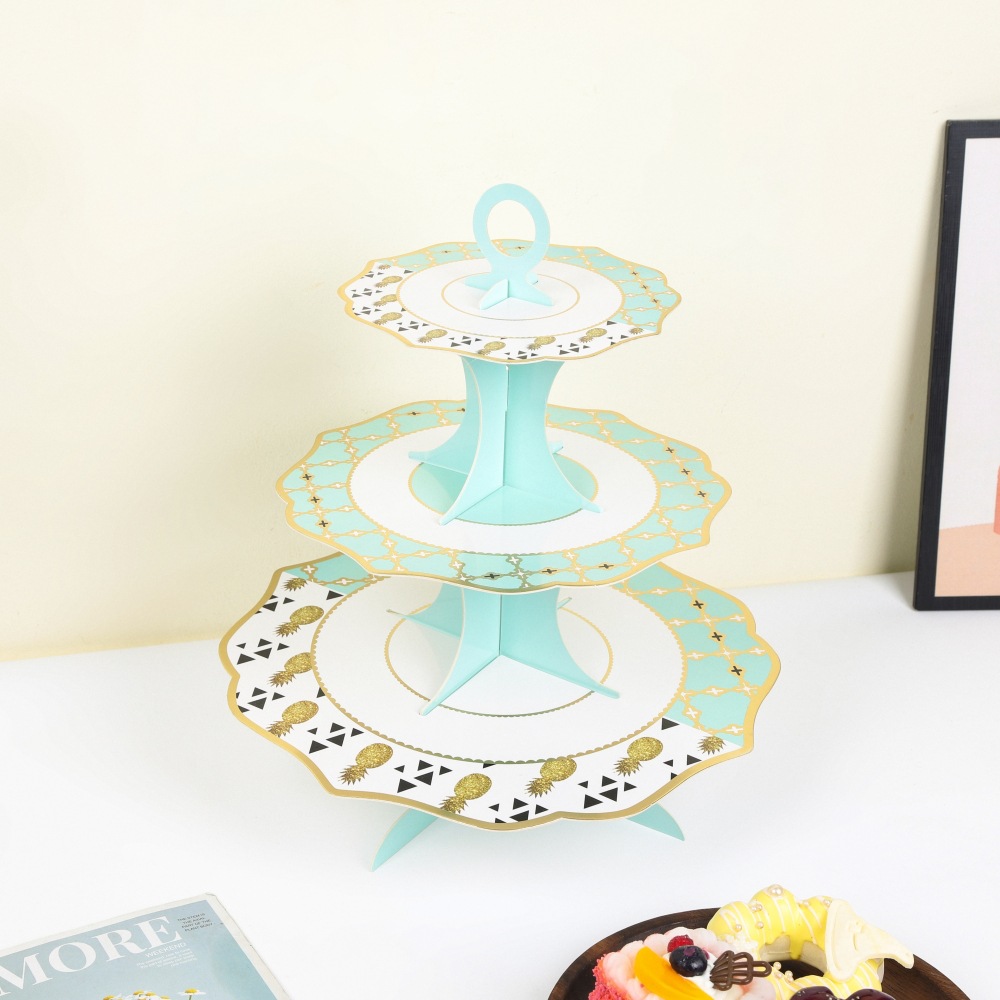 菠萝烫银一次性蛋糕托盘儿童生日派对纸盘装饰点心架甜品台布置