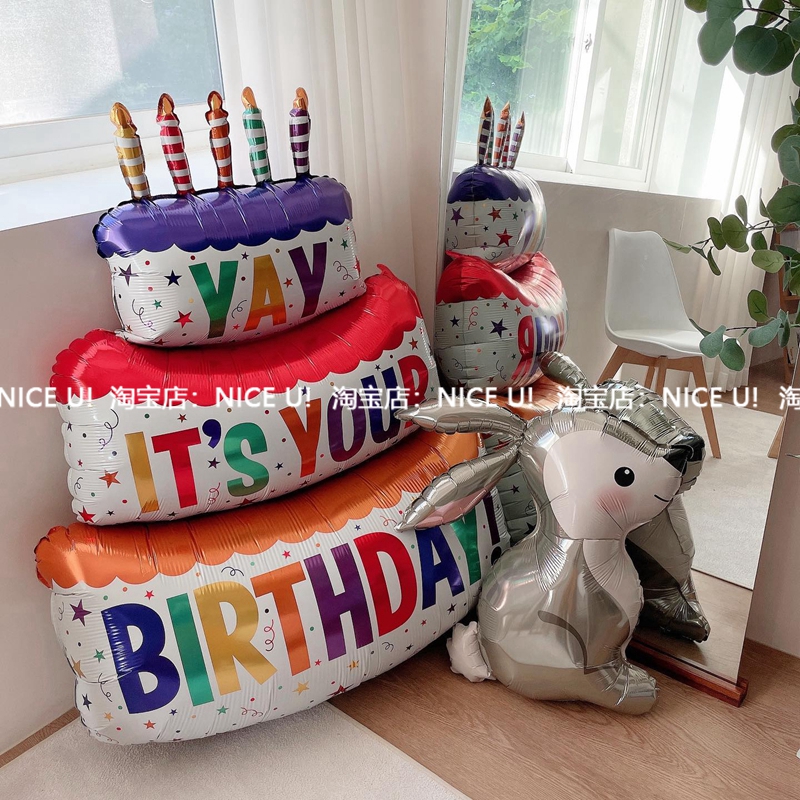NICE U! 韩国ins三层生日蛋糕气球宝宝周岁派对布置儿童拍照道具