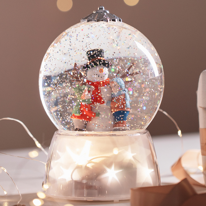 新品八音盒雪花音乐盒水晶球圣诞节老人小雪人圣诞树灯摆件礼物装