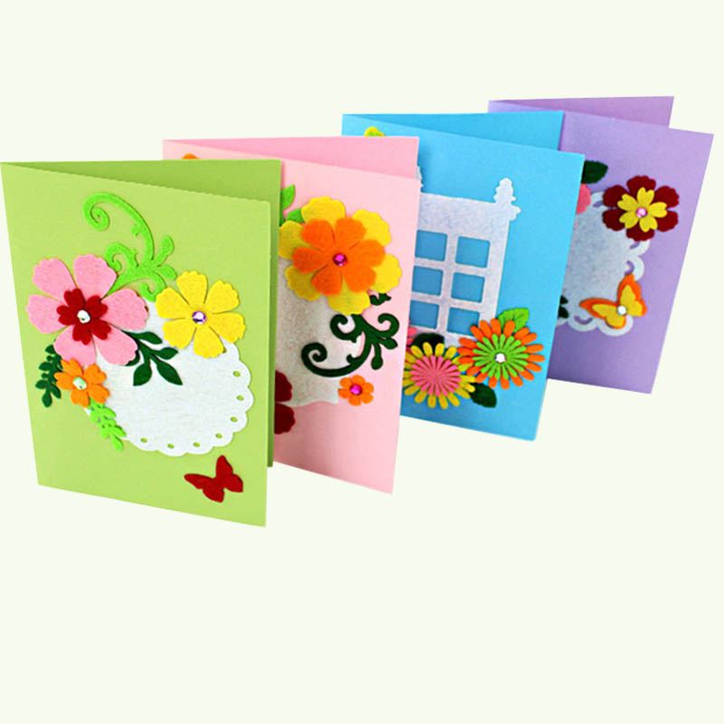 母亲节生日教师节贺卡片花朵装饰空白自粘手工无纺布材料儿童益智