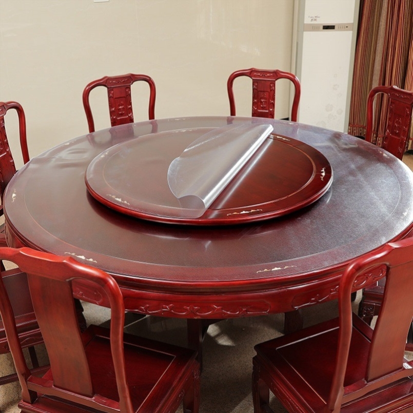 饭店餐馆2米双层带转盘圆形餐桌垫pvc软玻璃透明圆桌布桌面保护膜