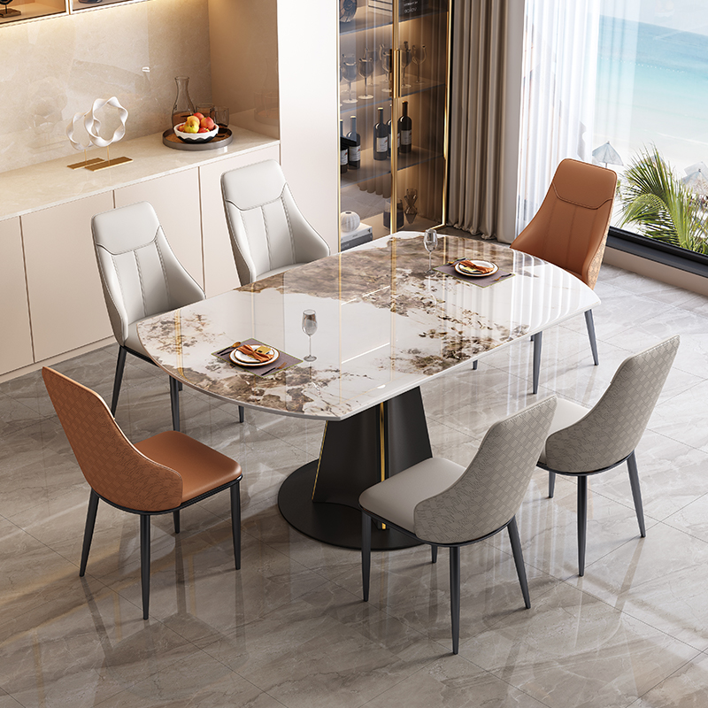 轻奢现代简约岩板餐桌家用旋转式可方可圆桌椅组合客厅高级感桌子